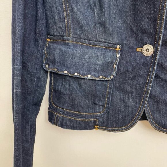 Tommy Hilfiger Blue Denim Jean Jacket Women's Sz M Studs on Pockets Cropped - Picture 2 of 6